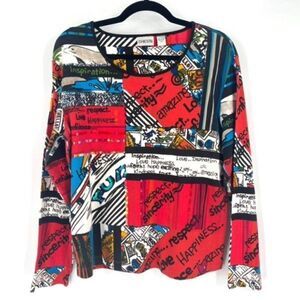 Vintage Chico's Women's Sequins Long‎ Sleeve Graphic top shirt Multi-Color Large